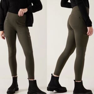 Athleta Headlands Hybrid Mid Rise Tight Stretch Green Pants Women's 2 Pockets